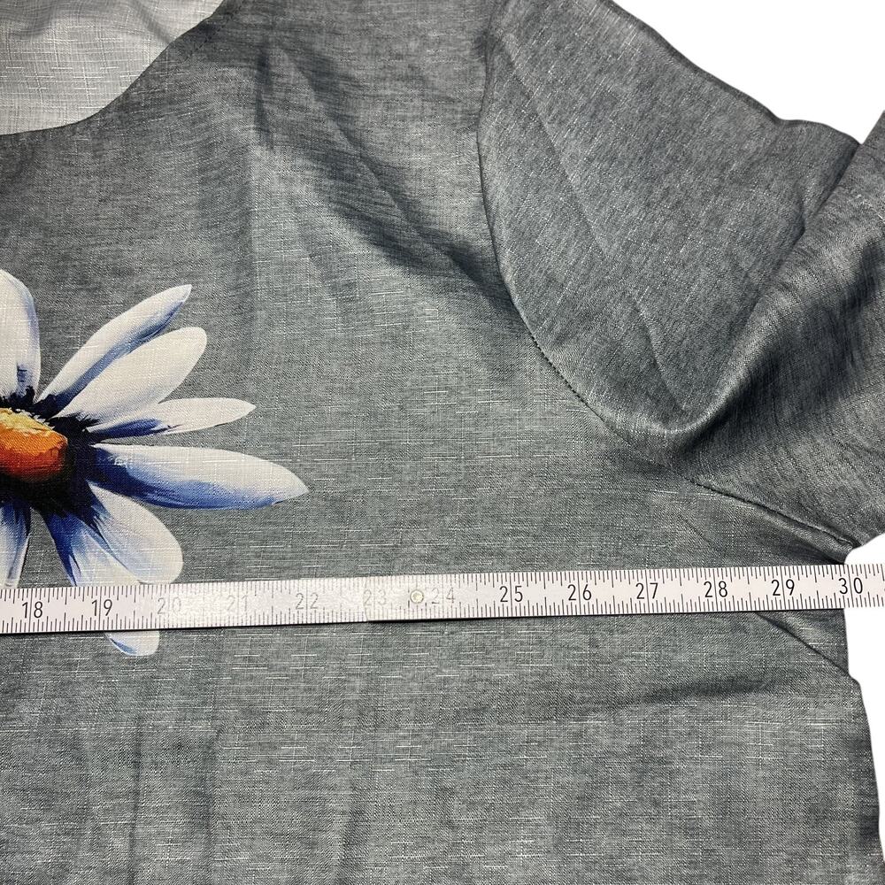 Womens Floral T Shirt 3X Gray Daisy Print Casual Plus Size Top - Picture 5 of 6